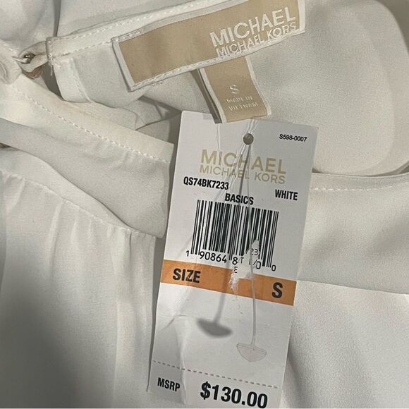 NWT Michael Kors White Crepe Long Sleeve Gold Eyelet Trim Blouse Size Small - Picture 6 of 7